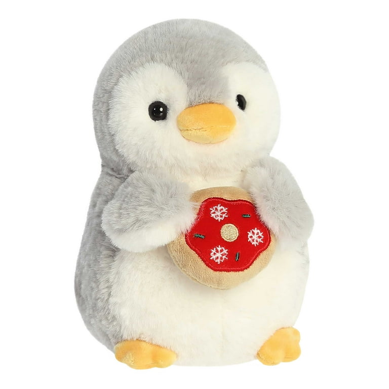 Aurora - Small Gray Pompom Penguin - 8 Holiday Donut - Festive Stuffed Animal