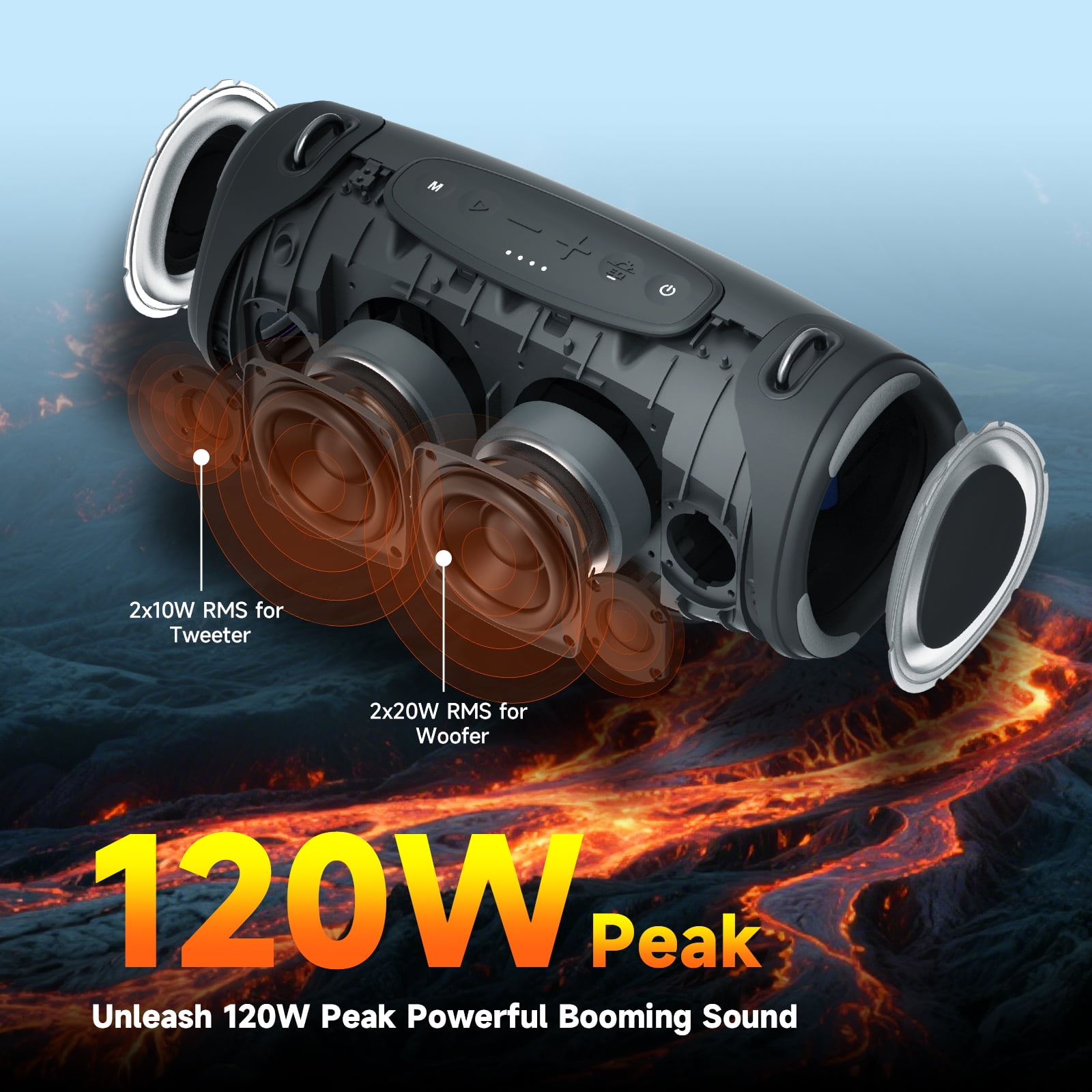 TAZATA Portable Bluetooth Speaker IPX7 Waterproof 80W Wireless Outdoor Speaker for Camping 8H Playtime
