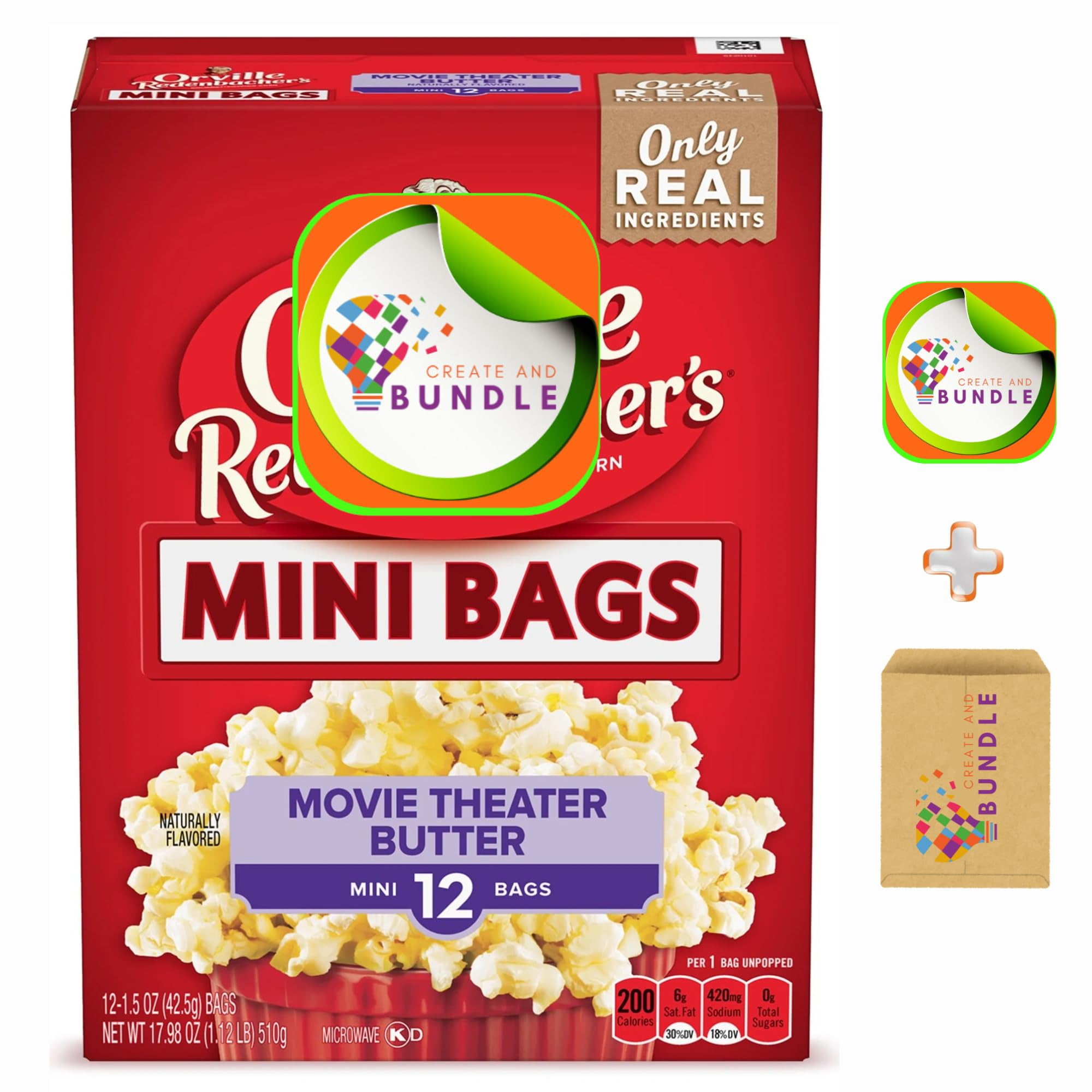 Orville Redenbacher'S Movie Theater Butter Microwave Popcorn, Mini Bags, 1.5 Oz, 12 Count - Gluten-Free, No Artificial Flavors + Create Sticker