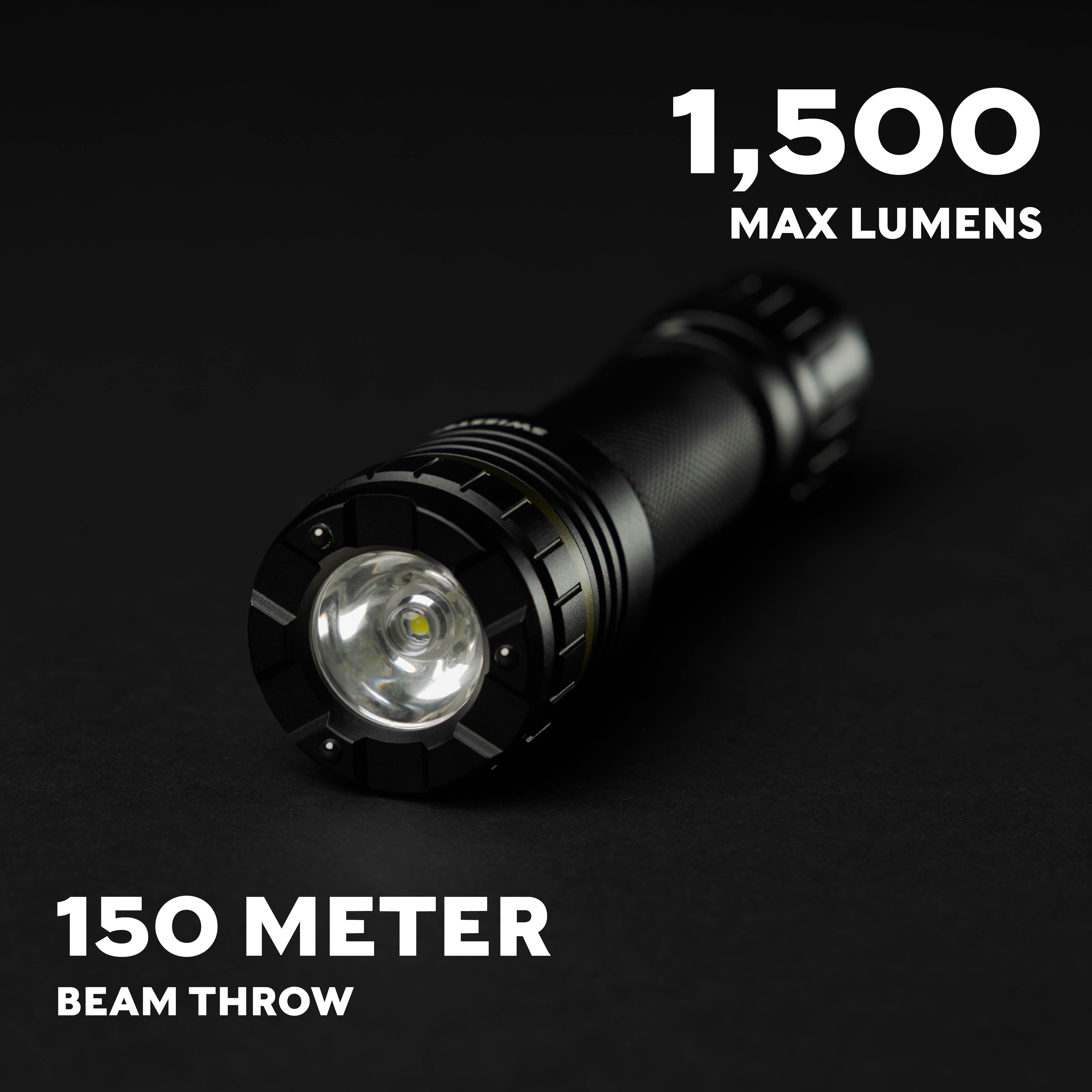 Swiss Tech 1500 Lumens Rechargeable Tactical LED Flashlight, Aluminum, Waterproof