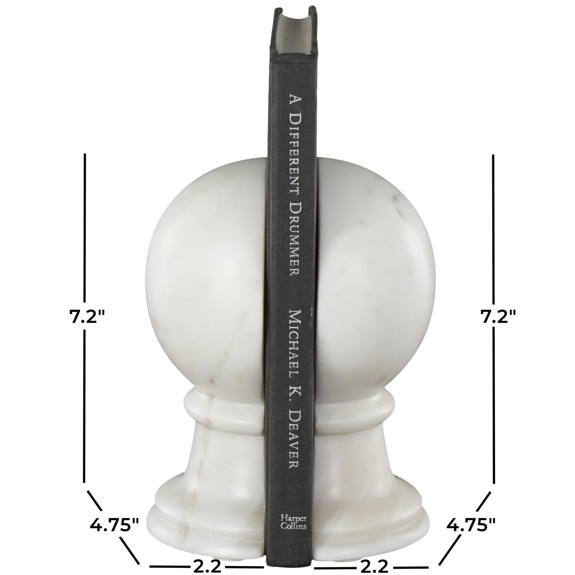 DecMode 2" Sleek Orb Globe White Marble Bookends (Set of 2)