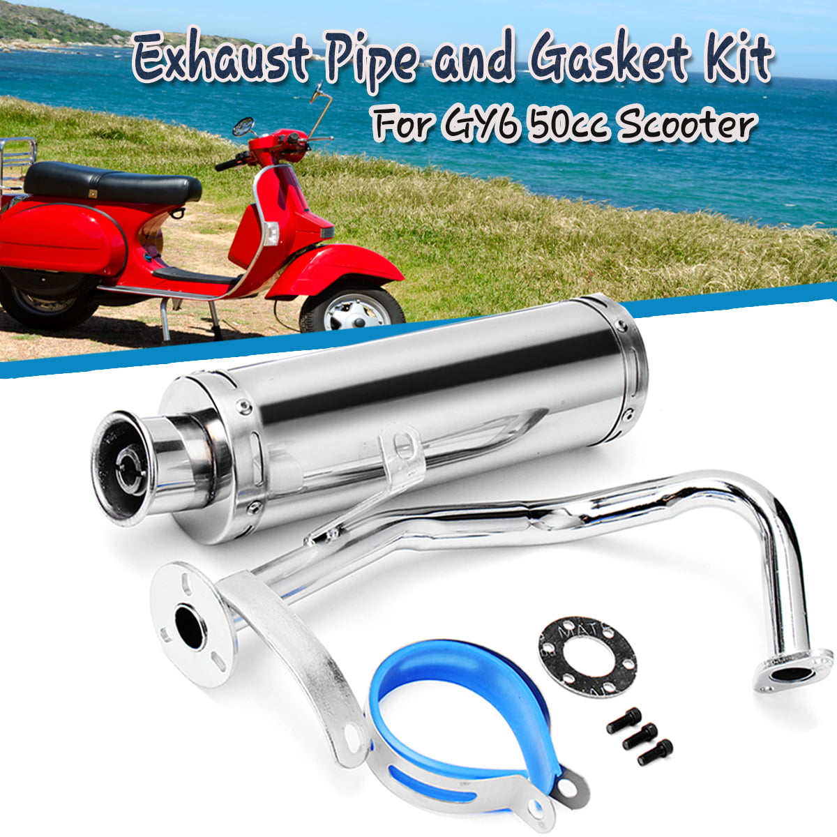 4 Colors Chrome Pipe GY6 125cc 150cc Scooter Performance Exhaust System Muffler 