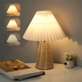 thumbnail image 1 of Feltree Rattan Base Table Lamp with Linen Fabric Shade, Adjustable Brightness LED Bedside Lamp for Nursery Living Room, 1 of 8