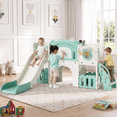 thumbnail image 2 of Arlopu 10-in-1 Kids Slide & Climber Set, Indoor Outdoor Slide Playset with Drawing Board, Climber, Basketball Hoop, Tunnel, Storage & Telescope, 2 of 12