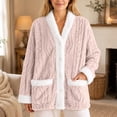 thumbnail image 2 of QATAINLAV Fleece Jacket for Women Sherpa Button Loungewear Long Sleeve Winter Warm Bed Coat with Pockets Beige L, 2 of 8