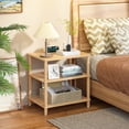 thumbnail image 6 of LELELINKY 2pc 3-Tier Media Stand, Natural Wood Audio Cabinet with Shelves, Multifunctional Entertainment Center for Living Room, Home, Naturl, 6 of 8