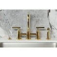 thumbnail image 3 of Kingston Brass KS8282CMLBS Manhattan Two-Handle 4-Hole Deck Mount Bridge Kitchen Faucet with Brass Side Sprayer in Polished Brass, 3 of 8