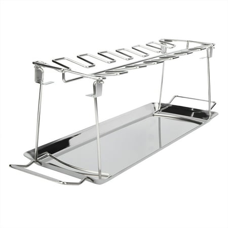 

2024 Stainless Steel Folding BBQ Chicken Leg Grilled Rack Roaster with Drip Pan Barbecue Accessory