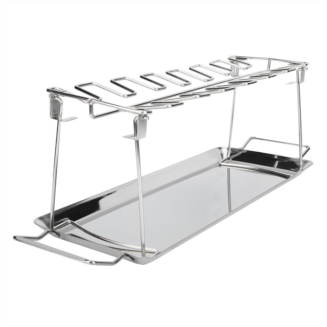 Aigid Chicken Holder,Stainless Steel Folding BBQ Chicken Leg Grilled Rack Roaster with Drip Pan Barbecue Accessory