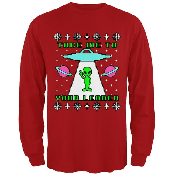 Old Glory Mens Alien Take Me to Your Leader Ugly Christmas Sweater Long Sleeve T Shirt