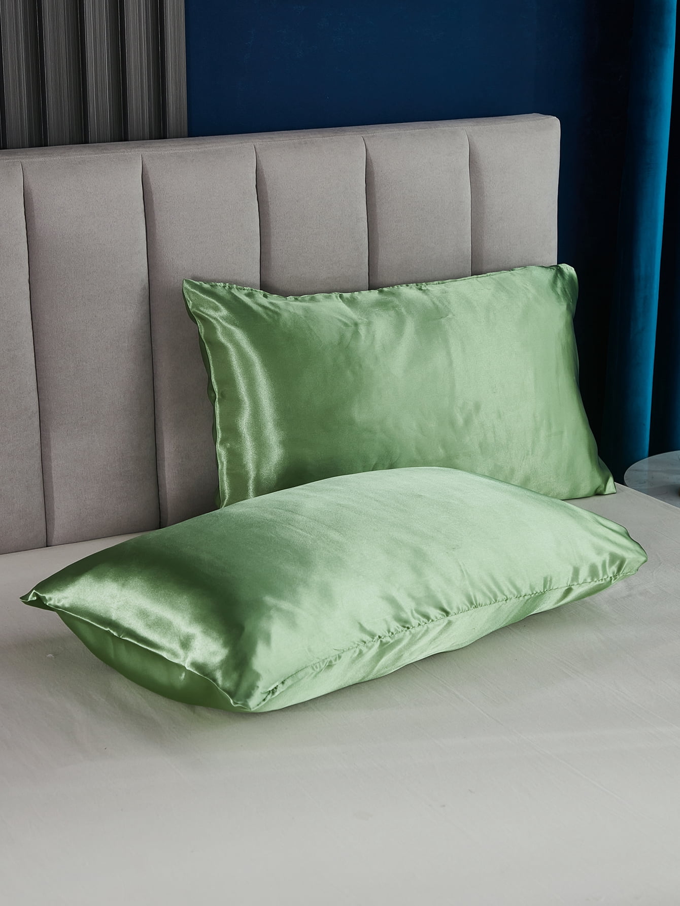 Move Over Grass Green Satin Pillowcases King, Silk like Satin Pillow Cover Set of 2, Silky Microfiber Solid Pattern, 2 Pack