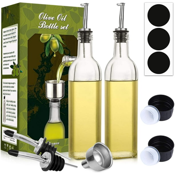 Glass Oil Dispenser Bottle,17oz Leakproof Condiment Container with Lid and  Stopper,Olive Oil Vinegar Cruet Bottle for Kitchen Cooking and Barbecue