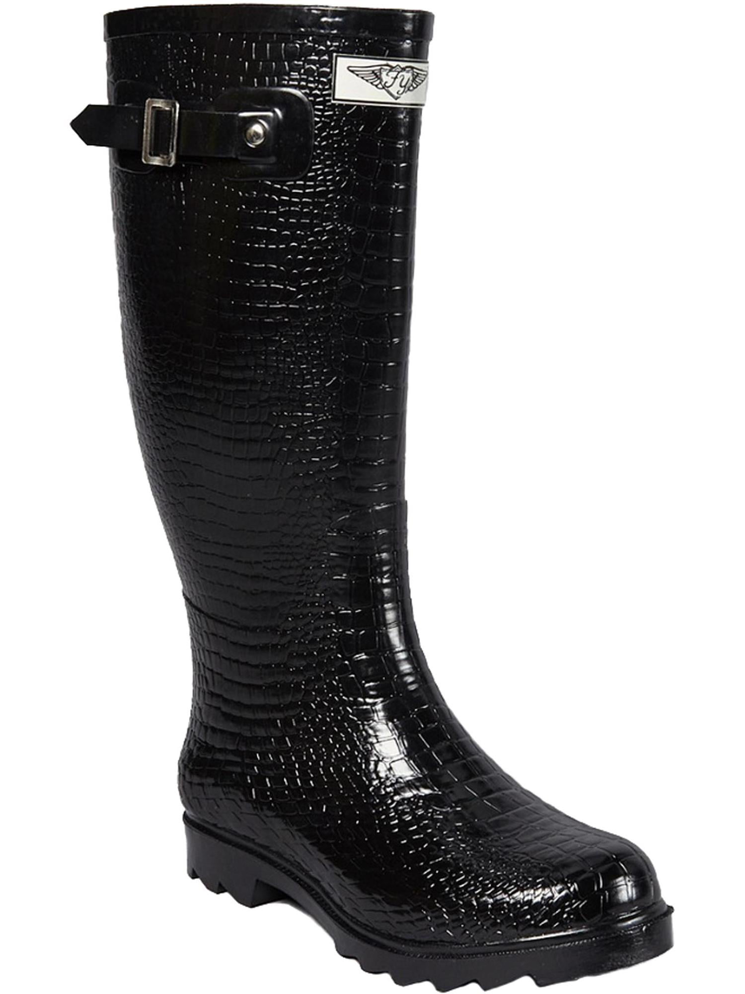 bluse nærme sig banjo Forever Young Faux Croc Tall Rubber Rain Boots (Women's) - Walmart.com