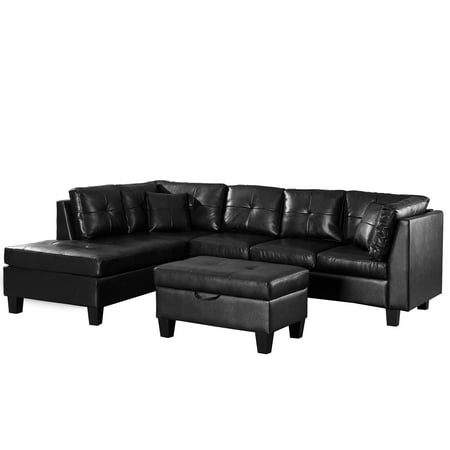 Harper & Bright Designs Sectional Sofa with Chaise and Storage Ottoman, Black - Walmart.com