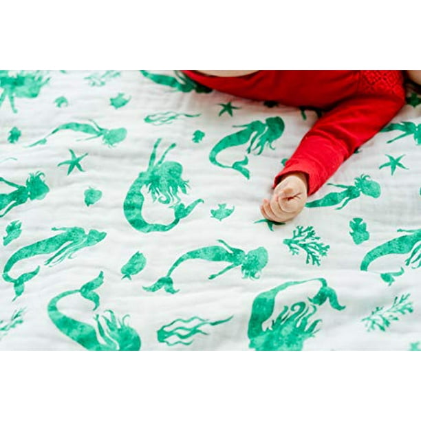 Addison Belle 100 Organic Muslin Everything Blanket Oversized 47 Inches X 47 Inches Premium 4 Layer Muslin Blanket Dream Blanket Mermaid Print Walmart Com Walmart Com