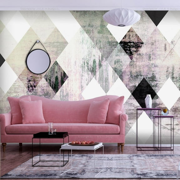 Tiptophomedecor Peel and Stick Wallpaper Wall Mural - Pink Geometric Vintage Concrete Pattern - Removable Wall Decals
