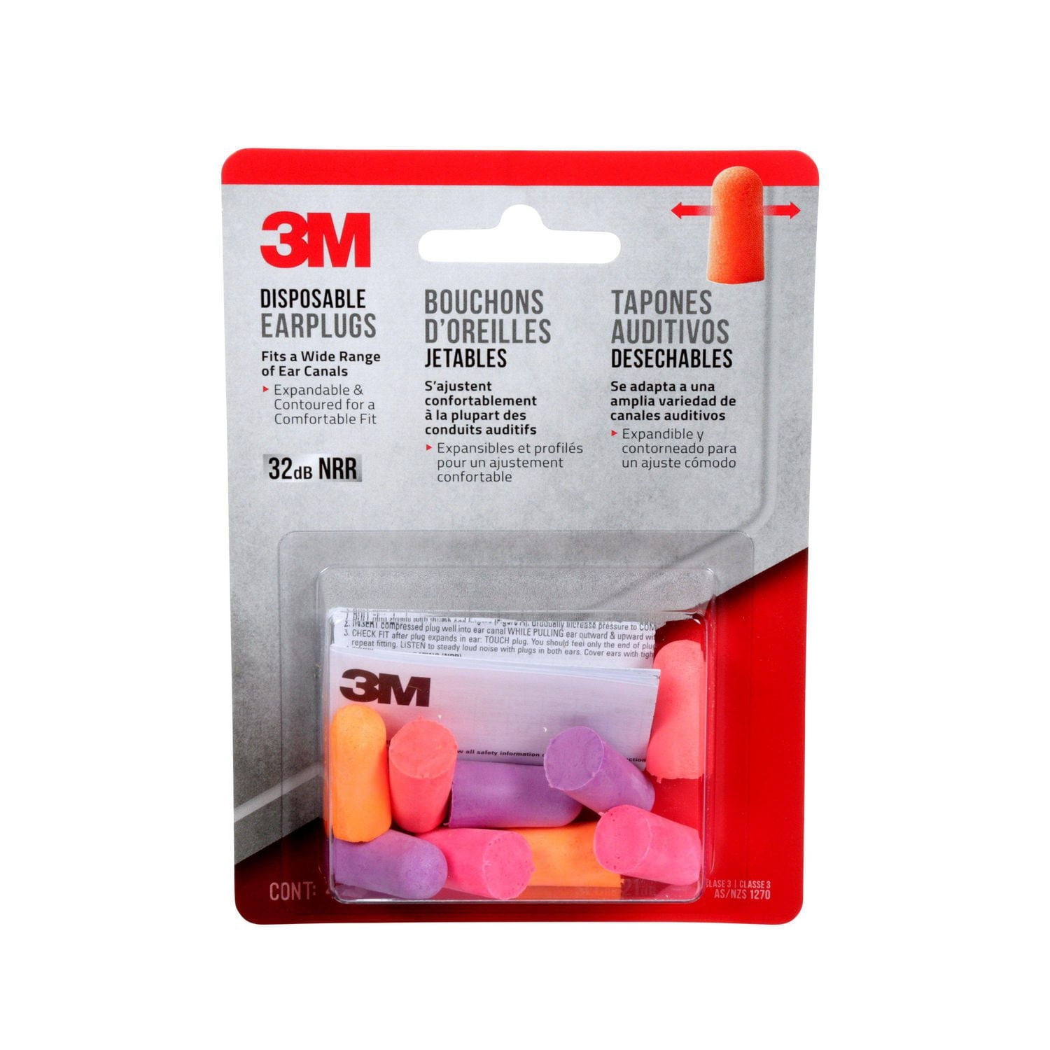 3M™ Disposable Earplugs 92050H4-DC-R, 32 dB NRR, Assorted Colours