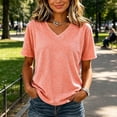 thumbnail image 5 of hoksml Women Heather V Neck Short Sleeve T Shirt Loose Curved Hem Basic Casual Tee for Summer Daily Beach, 5 of 6