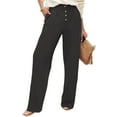 thumbnail image 2 of Fiaer,Linen Pants Women Straight Suit Pants Women's High Elastic Waisted Business Work Plus Size Buttons Decor Trousers Black S, 2 of 5