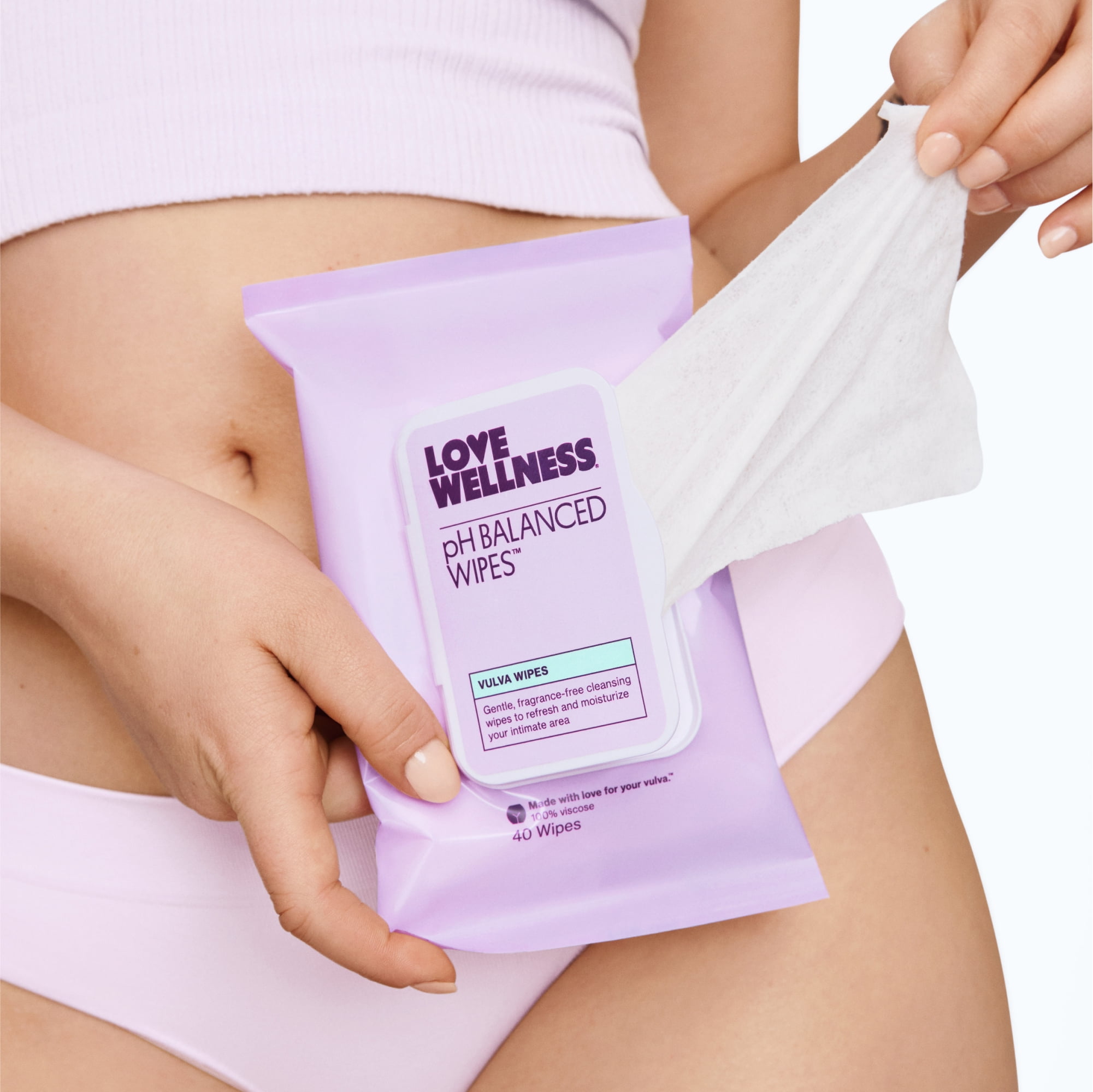 Love Wellness pH Balanced Feminine Wipes, Sensitive Skin, Face & Body, Fragrance-Free, 40 Count