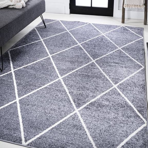 JONATHAN Y SUPERSOFT 3 x 5 Area Rug, Cole Minimalist Diamond Trellis - Gray/White, SEU102F-3