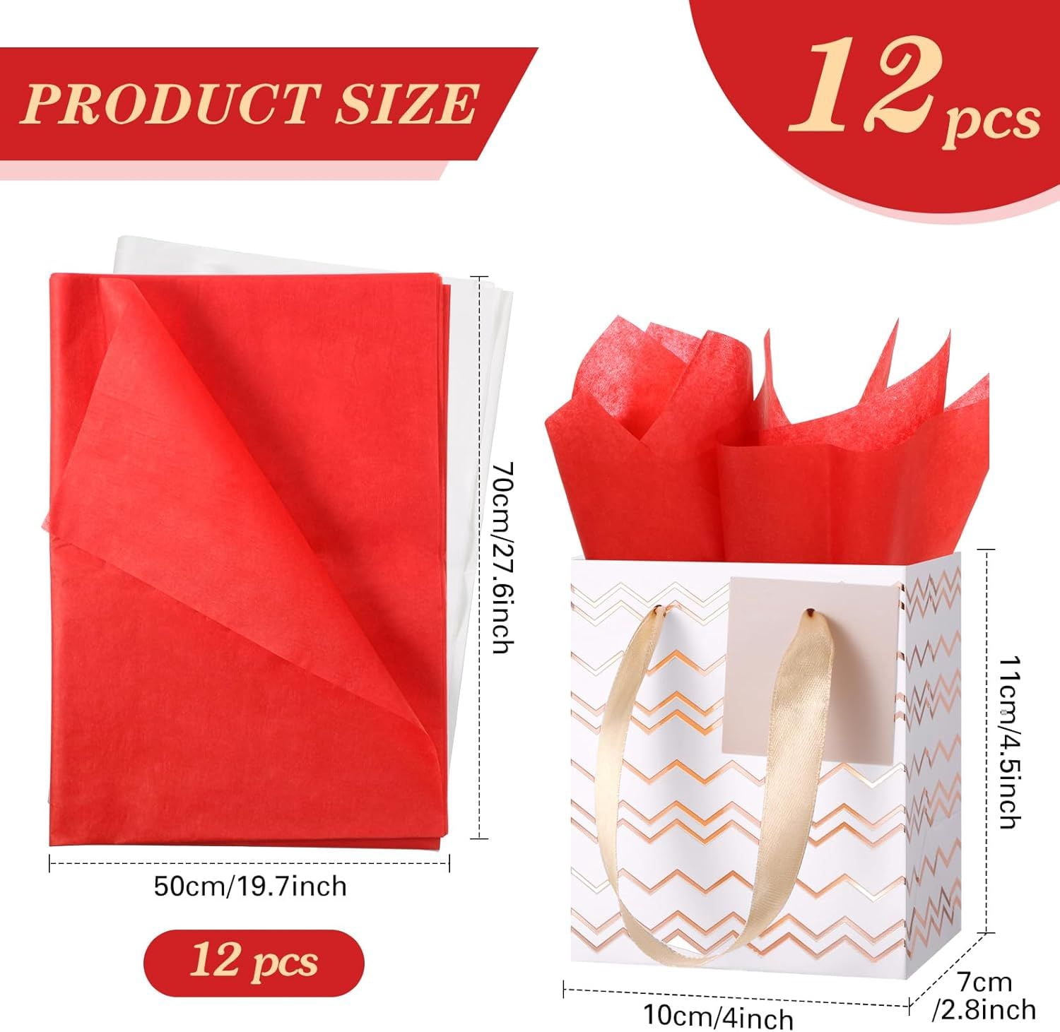 12 Pack Metallic Gift Bags with Tissue Paper for Birthday Wedding Party Wrapping