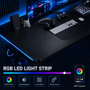 GTPLAYER 55 Large RGB Sturdy Gaming Desk with Mouse Pad T-Shaped Office Chair Computer Desk Spacious Work Surface Table, Black