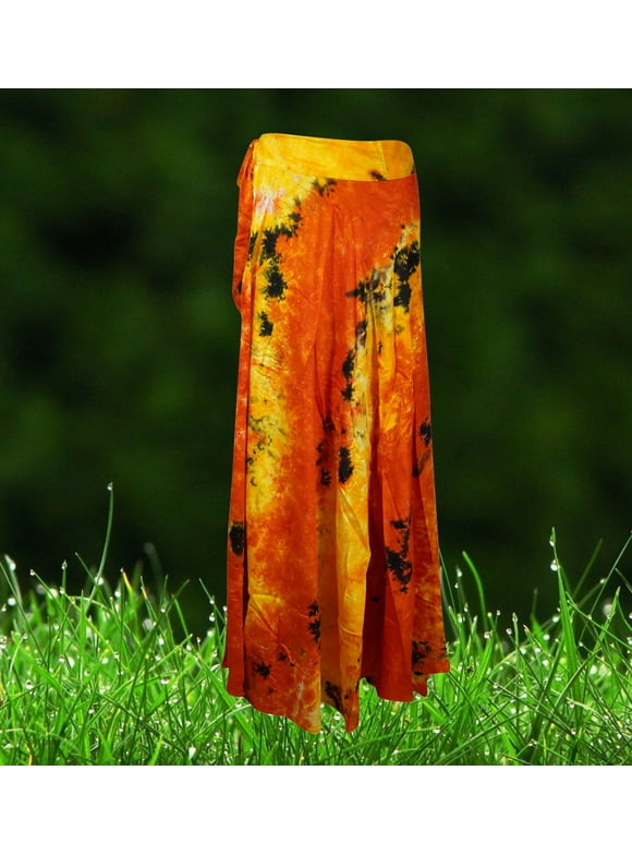 Women Wrap Maxi Skirt, Tie Dye Long Skirt, Funky Retro Orange Wrap Skirt, Hand Dyed, Beach Festival Streetwear One size