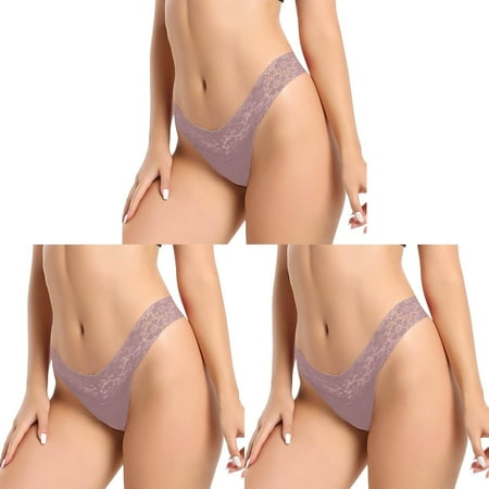 Underwear Women Seamless Cotton Briefs Solid Color Crotch Sheer Mesh Panties Underwear Panties Womens Lace Lane 22 24 New Panties Bikini WomensBrown (3Packs)