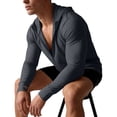 thumbnail image 2 of Mens UPF 50+ Sun Protection Jacket Hooded Long Sleeve Zipper Lightweight Quick Dry Athletic Top with Pockets and Thumb Hole Dark Gray S, 2 of 7