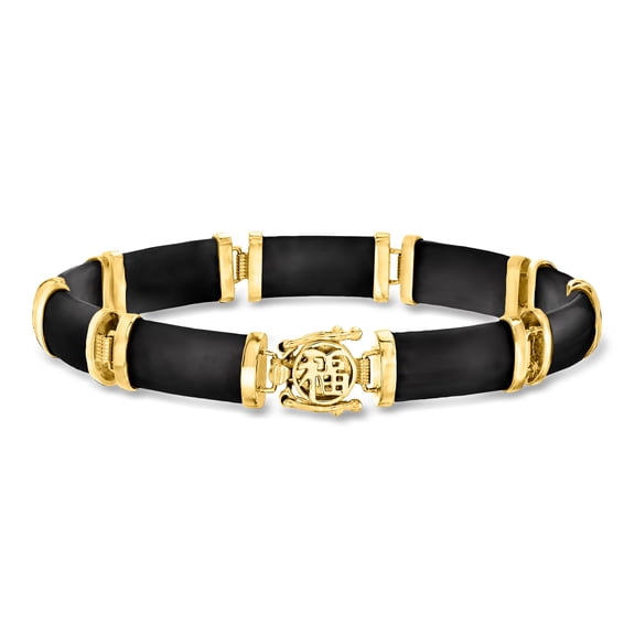Ross-Simons Black Agate "Good Fortune" Bracelet in 18kt Gold Over Sterling, Women's, Adult