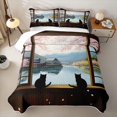 thumbnail image 2 of Manfei Anime Window Cat Quilt Full, Cherry Blossom Full Bedspread Sets, Brown Blue, 3 Pieces, 1 Coverlet and 2 Pillowcases, 2 of 7