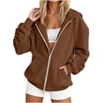 thumbnail image 2 of Aezemi Womens Drawstring Hoodie Sweatshirts Zip up Fashion Ruched Long Sleeve Winter Fall Outerwear Women Comfy Hooded Fashion Soft Full Zip Blouses with Pockets M, 2 of 6