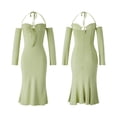 thumbnail image 4 of Vestido Largo Con Tirantes Vestido halter para mujer con manga y hombros descubiertos Traje clubwear (Verde M) Cgtredaw Para estrenar, 4 of 9