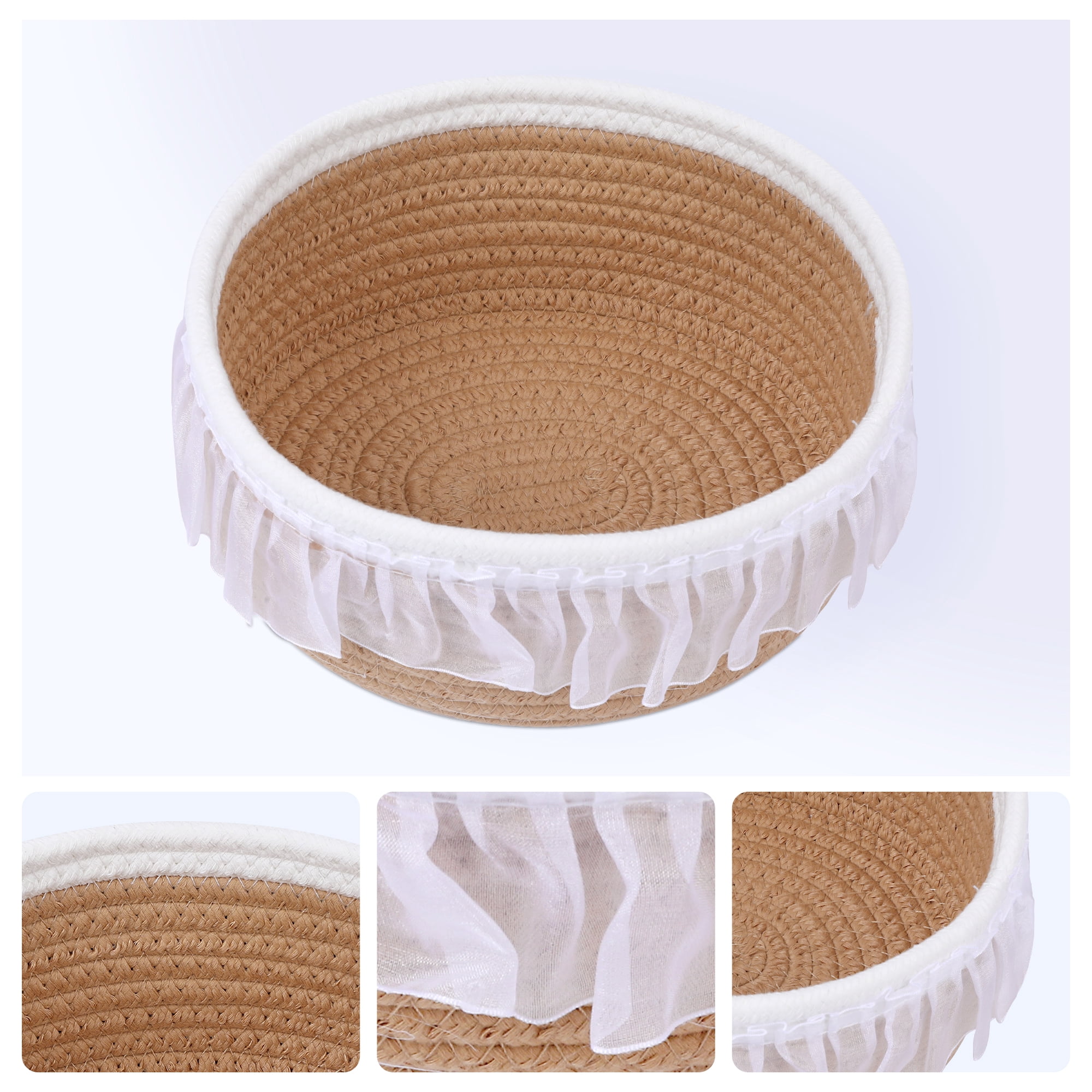Unique Bargains Woven Storage Basket for Entryway Desk Khaki/White 8.5*7.5*3.7in