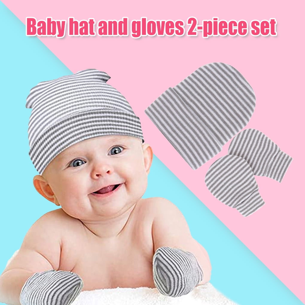 DTOWER Newborn Hat Gloves Baby Beanies No Scratch Infant Accessories