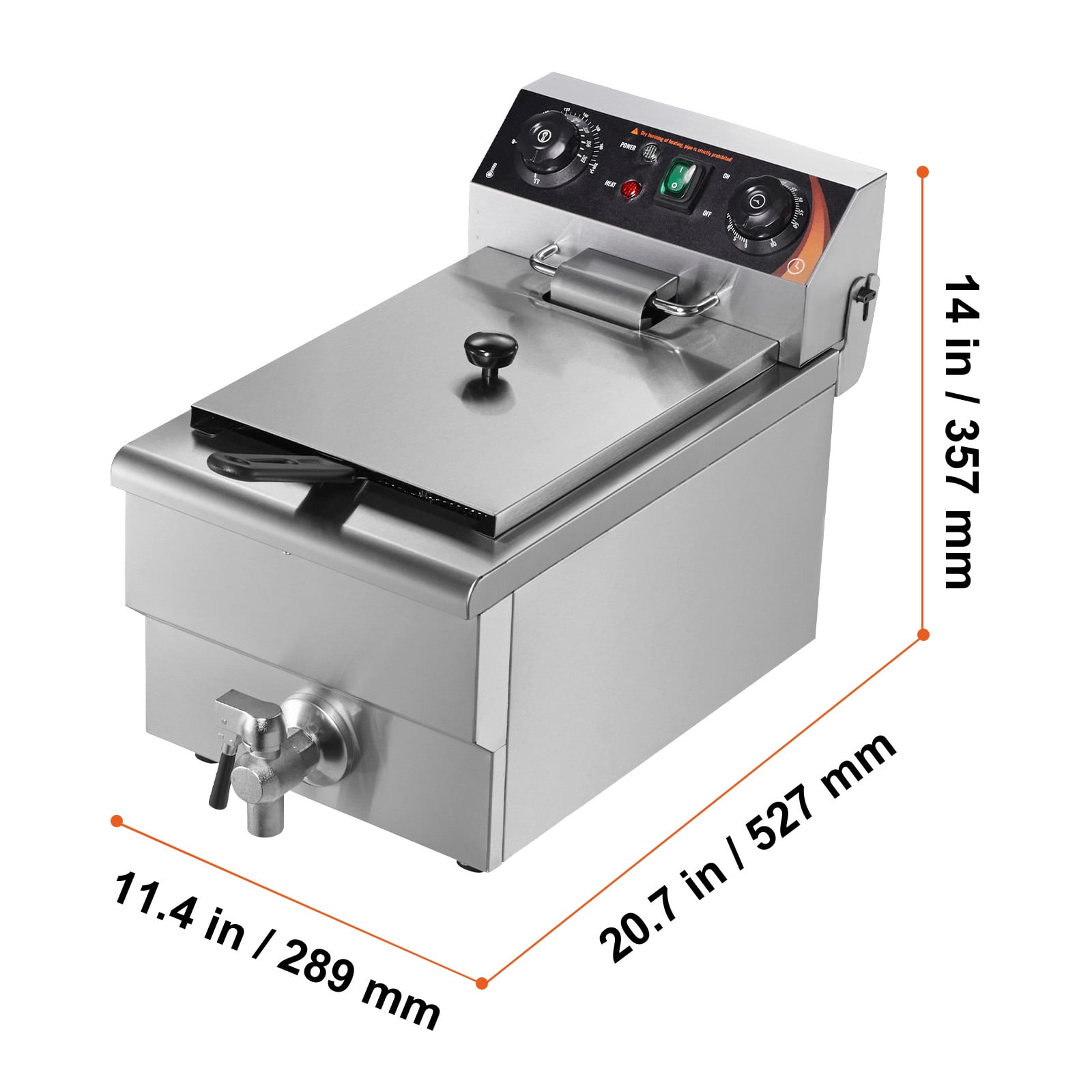 KFFKFF Commercial Electric Deep Fryer, 1500W 11.6Qt / 11L Countertop Fryer with Basket, Stainless Steel Oil Fryer with Adjustable Time & Temperature, Overheat Safety, Ideal for Kitchen and Restaurant