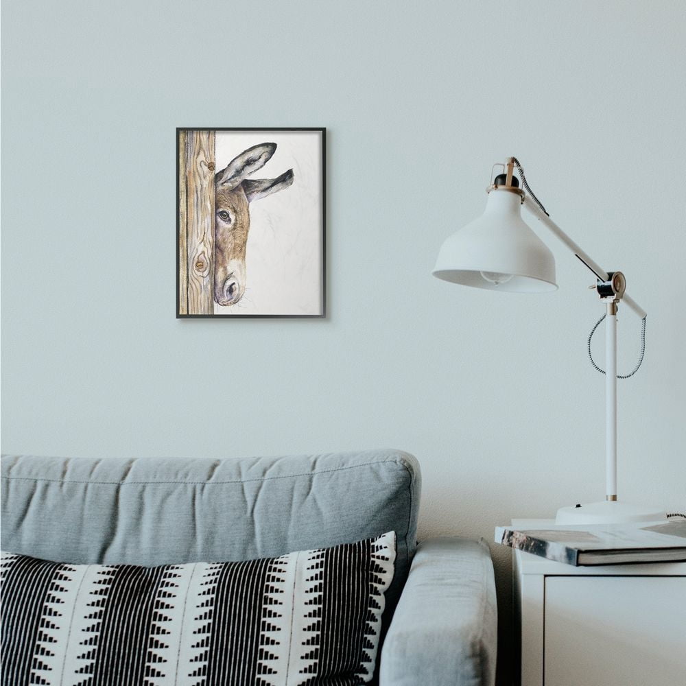 Stupell Industries Cute Baby Donkey Animal Brown Watercolor Painting Framed Giclee Texturized Art by George Dyachenko