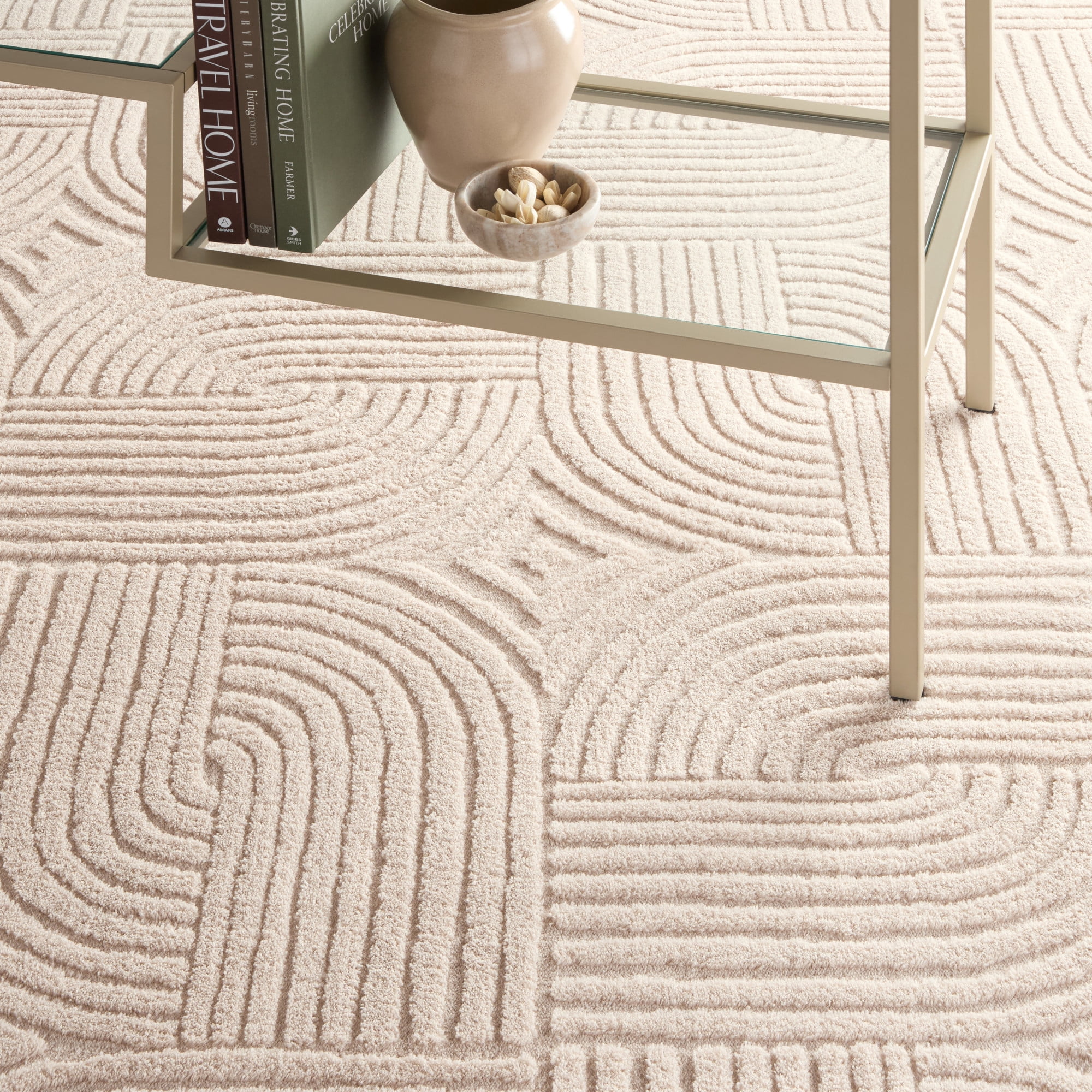 TOWN & COUNTRY EVERYDAY Stone Geo Curve Soft Felt Everwash®, Machine Washable Area Rug with Non-Slip Backing, Geometric Rug, Taupe, 1'7"x2'11"