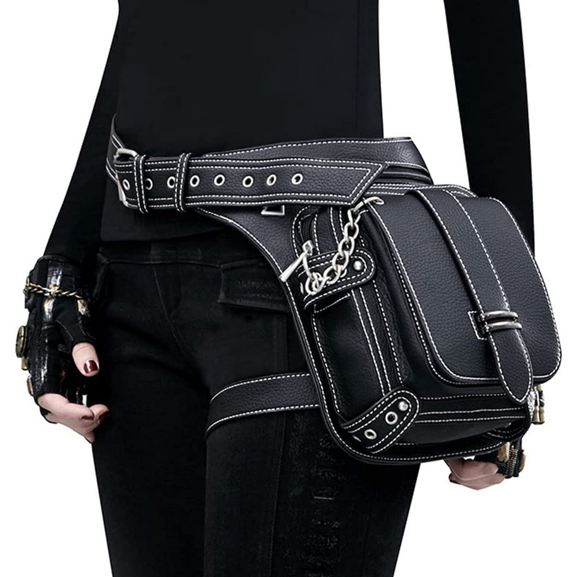 GFDYREE Leather Waist Pack Drop Leg Bag for Men Women Belt Bumbag Multi Purpose Motorcycle Bike Outdoor Sports Tactical Cycling Riding Hiking Camping Pouch 10Black Walmart