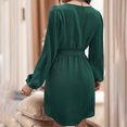 thumbnail image 3 of Gibobby Vestidos de sueter elegantes Otoño/Invierno Nuevo Casual Color sólido Manga larga Cuello en V Vestido de cintura con(Verde,M), 3 of 5