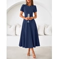 thumbnail image 3 of Merokeety Womens Summer Dresses Crewneck A Line Pleated Flowy Midi Dress With Pockets Navy s, 3 of 5