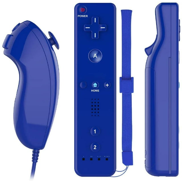 Télécommande Wii avec Wii Motion Plus à l'Intérieur / Manette Nunchuk Shock Wii / Compatible Nintendo Wii, Wii U (Bleu Foncé)