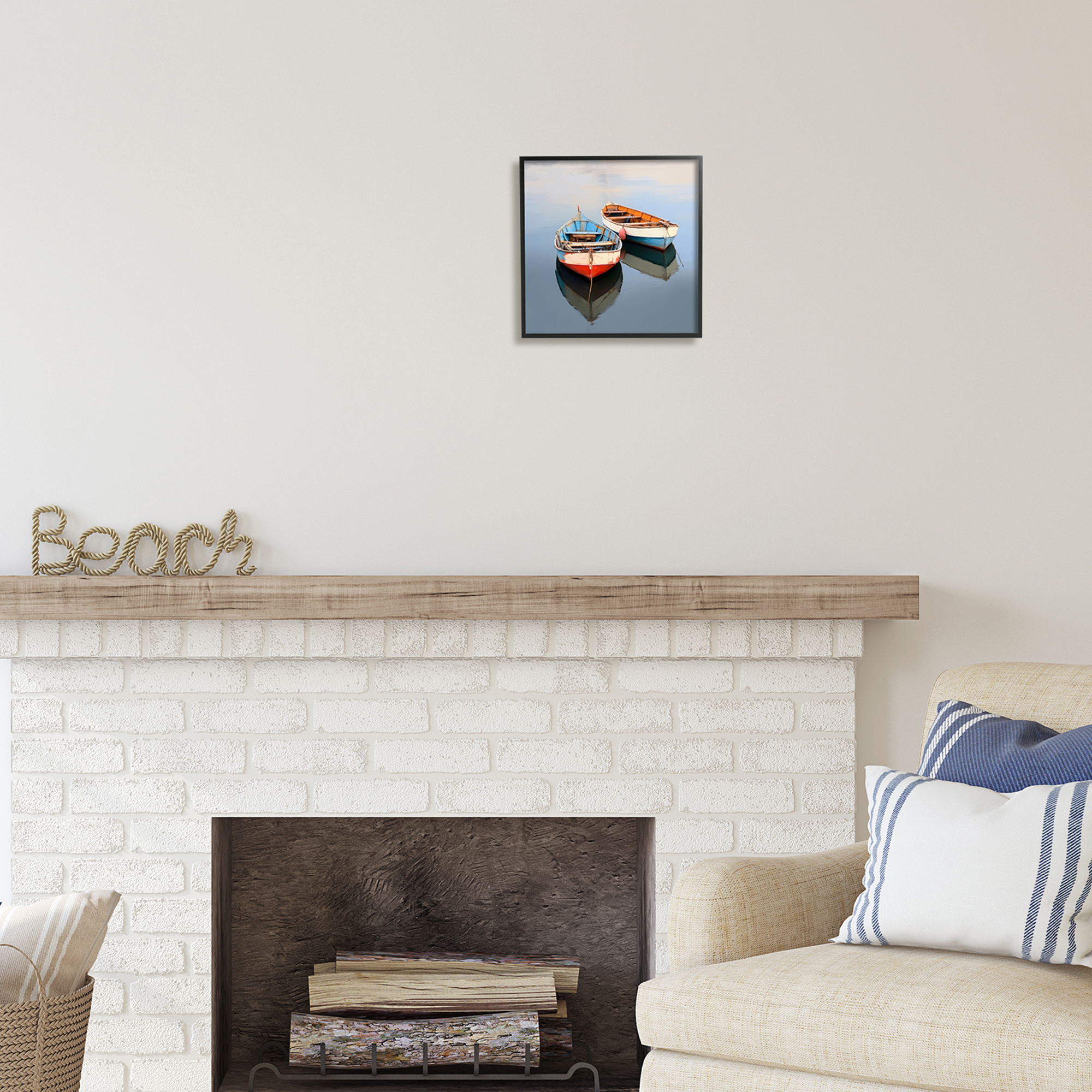Stupell Industries Two Canoes in Lake Transportation Painting Black Framed Art Print Wall Art, 12 x 12