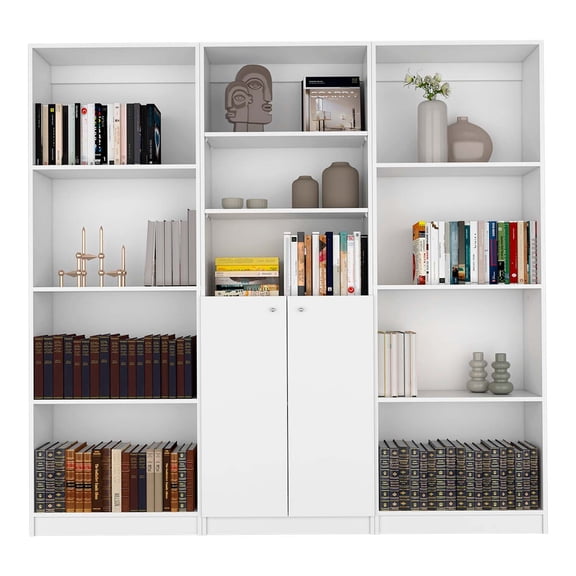 Oasis 3 Piece Living Room Set with 3 Bookcases, White
