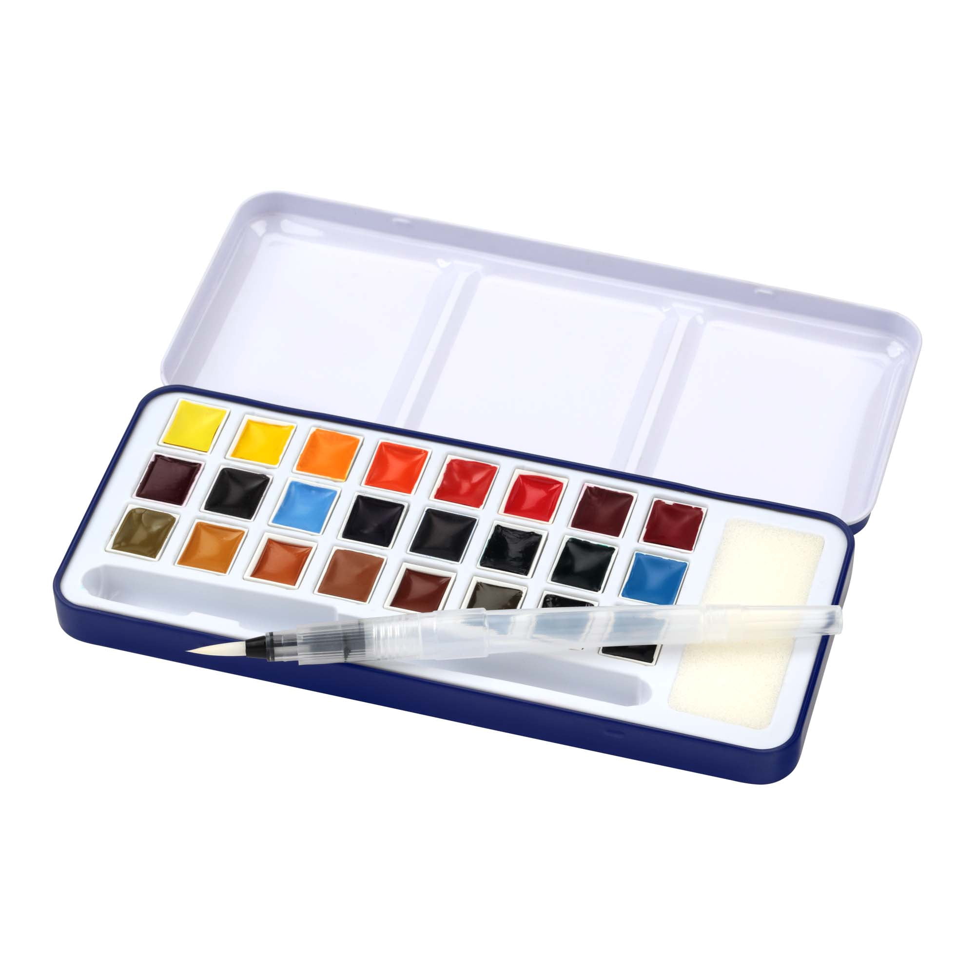 SoHo Urban Artist Semi-Moist Watercolor Set - Professional Watercolor Paint Set with 24 Half Pans, Brush Pen and Sponge - Compact and Portable Watercolor Kit - Easy to Lift Colors