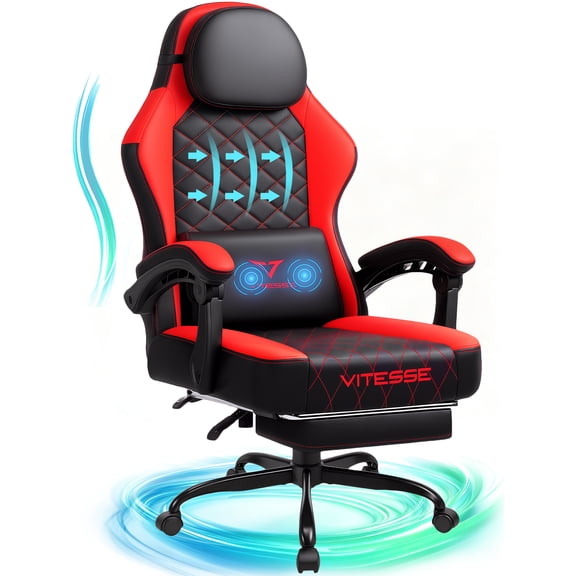 Bossin Gaming Chairs with Footrest, Massage Leather Game Chair for Adults, Big and Tall Gamer Chair with Headrest and Lumbar Support