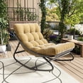thumbnail image 3 of Indoor Outdoor Papasan Rocking Chair with Cushion, Curved Metal Frame Rocking Chair for Bedroom Living Room Porch Patio, 3 of 8