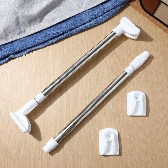 TABLZONE 2Pcs White Adjustable Stainless Steel Closet Rods Heavy Duty Easy No Drilling Installation