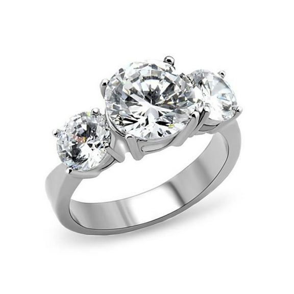 Women's Three Stone Zirconia Stainless Steel Anniversary Engagement Ring Size 6
